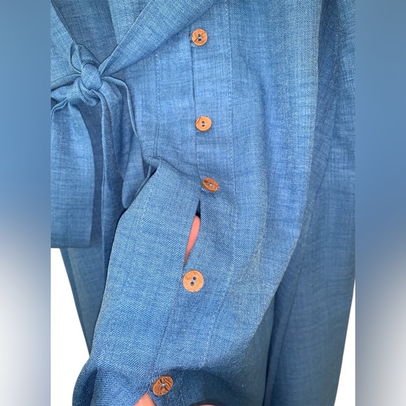 Falling Flower Blue Belted Button Up Short Sleeve Shirt Dress Size Large - Picture 3 of 6